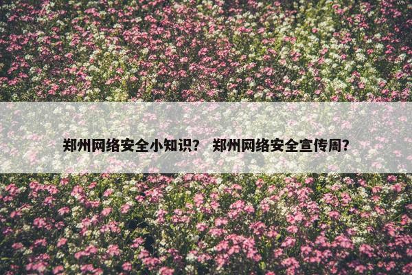 郑州网络安全小知识？ 郑州网络安全宣传周？