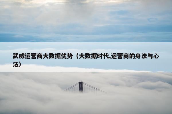 武威运营商大数据优势（大数据时代,运营商的身法与心法）