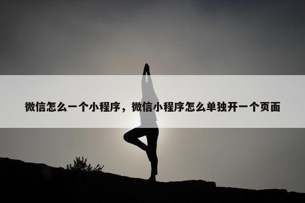 微信怎么一个小程序，微信小程序怎么单独开一个页面