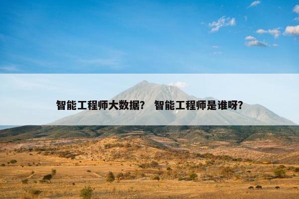 智能工程师大数据？ 智能工程师是谁呀？
