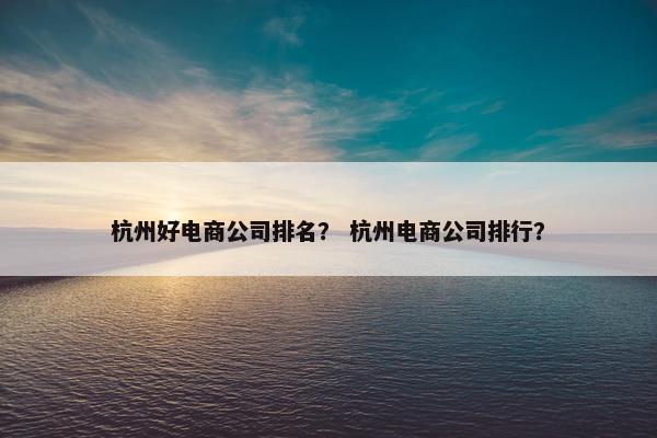 杭州好电商公司排名？ 杭州电商公司排行？