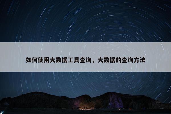 如何使用大数据工具查询，大数据的查询方法